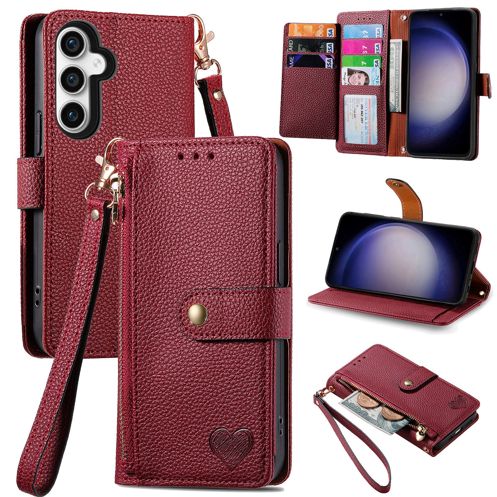 For Samsung Galaxy S23 FE Zipper Pocket RFID Blocking Phone Case PU Leather Stand Cover For Samsung Galaxy S23 FE Zipper Pocket RFID Blocking Phone Case PU Leather Stand Cover
